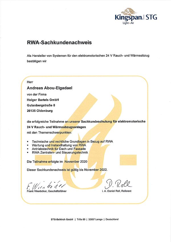 Zertifikat für den RWA-Sachkundenachweis